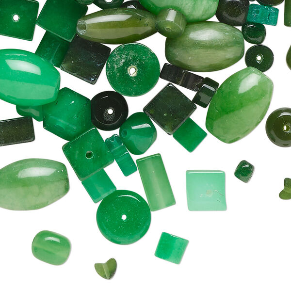 Bead mix, quartz (dyed), multi-green, 2mm-19x13mm mixed shapes, C- grade, Mohs hardness 7. Sold per 2-ounce pkg. image number 0
