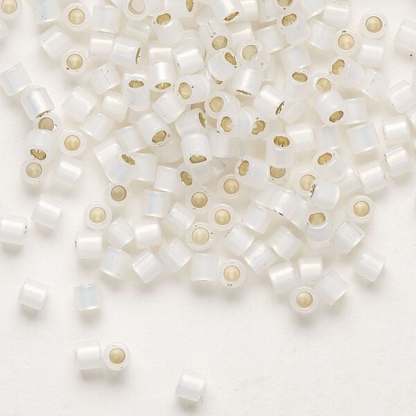 Seed bead, Delica®, glass, pkg/250g, #8 round, translucent silver-lined opal (DBL-0221). image number 0