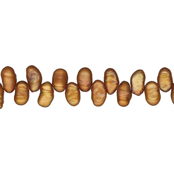 Pearl, cultured freshwater (dyed), saffron, 5x3mm-6x4mm top-drilled flat-sided rice, D grade, Mohs hardness 2-1/2 to 4. Sold per 15-inch strand. image number 0