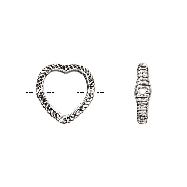 Bead frame, antique silver-finished "pewter" (zinc-based alloy), 14mm open heart with rope edge, fits up to 10mm bead. Sold per pkg of 2. image number 0