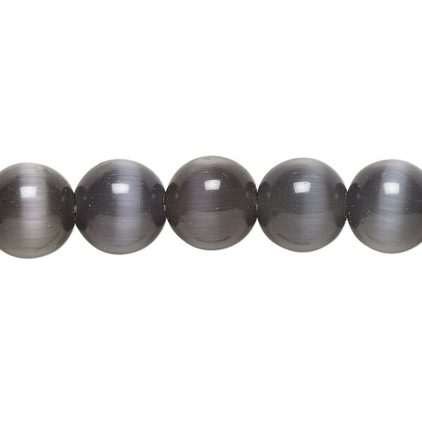Bead, cat's eye glass (fiber optic glass), opaque black, 10mm round, quality grade. Sold per 15-1/2" to 16" strand. image number 0