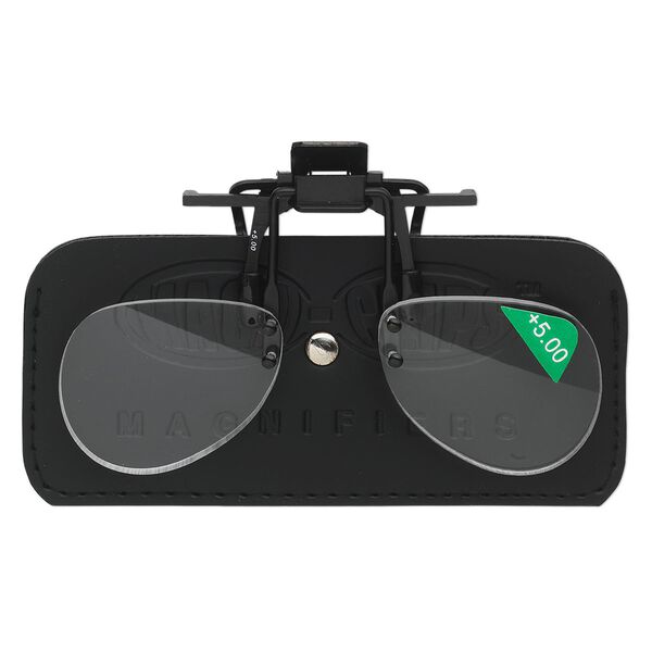 Magnifier, MagniClips®, acrylic and vinyl, black and clear, +5 magnification clip-on style lenses. Sold individually. image number 0