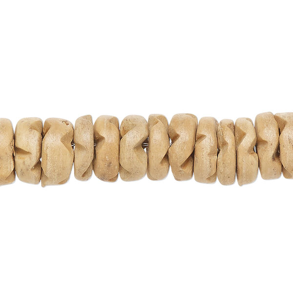 Bead, coconut shell (natural), 10x3mm flower rondelle. Sold per 15-inch strand, approximately 110 beads. image number 0