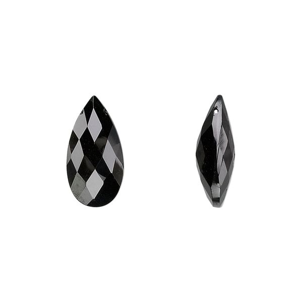 Black spinel 1pkg2, hand-cut top-drilled faceted puffed teardrop bead natural 16x8mm image number 0