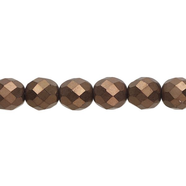 Bead, Czech fire-polished glass, opaque matte black bronze luster, 8mm faceted round. Sold per 15-1/2" to 16" strand. image number 0