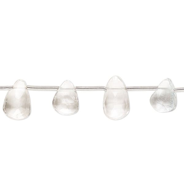 White topaz 1pkg20, hand-cut top-drilled faceted puffed teardrop bead 9x5mm-11x7mm image number 0