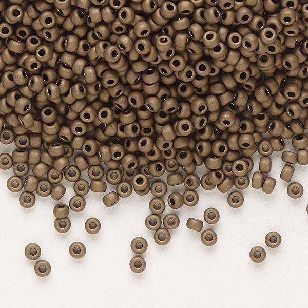 Seed bead, Miyuki, glass, pkg/250g, #11 rocaille, opaque matte metallic dark bronze, (RR-2006). image number 0
