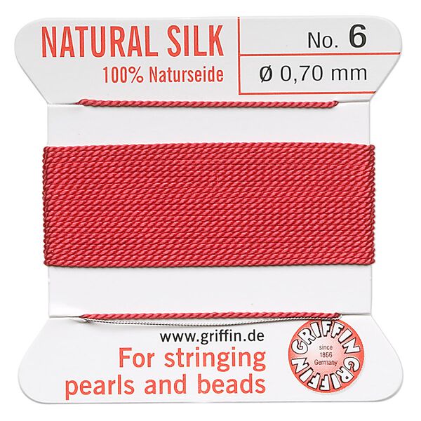 Thread, Griffin, silk, red, size #6. Sold per 2-meter card (approximately 78 inches). image number 0