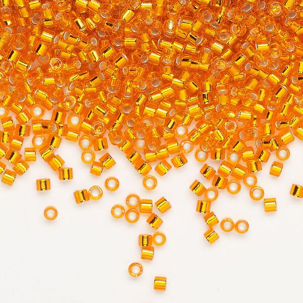 Seed bead, Delica®, glass, pkg/250g, #10 round, transparent silver-lined orange (DBM-0045). image number 0