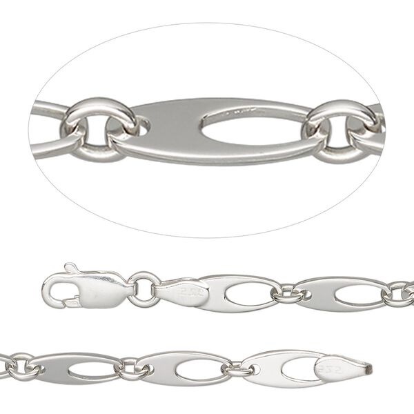 Chain, sterling silver, 4mm oval go-go, 7-1/2 inches with lobster claw clasp. Sold individually. image number 0