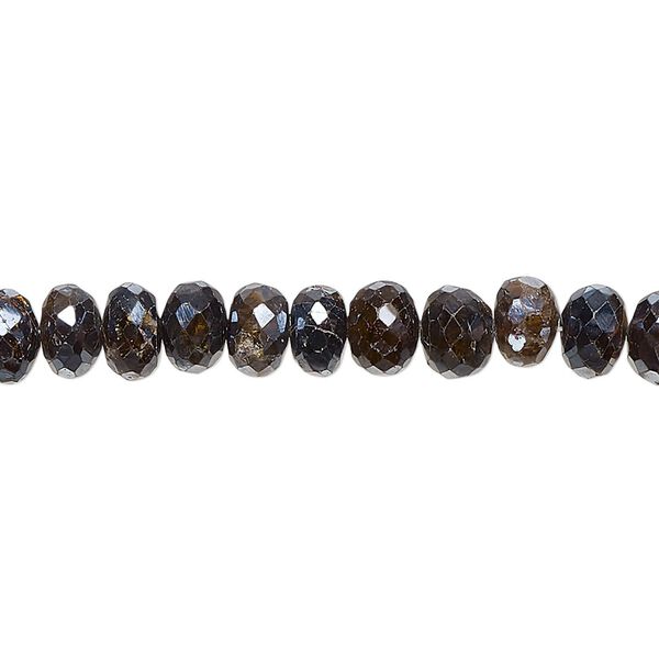 Amber-green tourmaline 1pkg1, hand-cut dark metallic faceted rondelle bead 8 inch 5x3mm-7x5mm image number 0