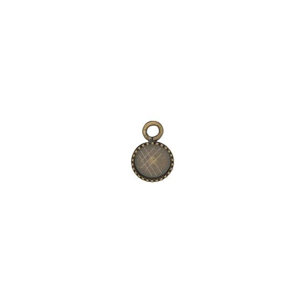 Drop, antiqued brass, 6mm round with beaded edge and 5mm round bezel cup setting. Sold per pkg of 24. image number 0