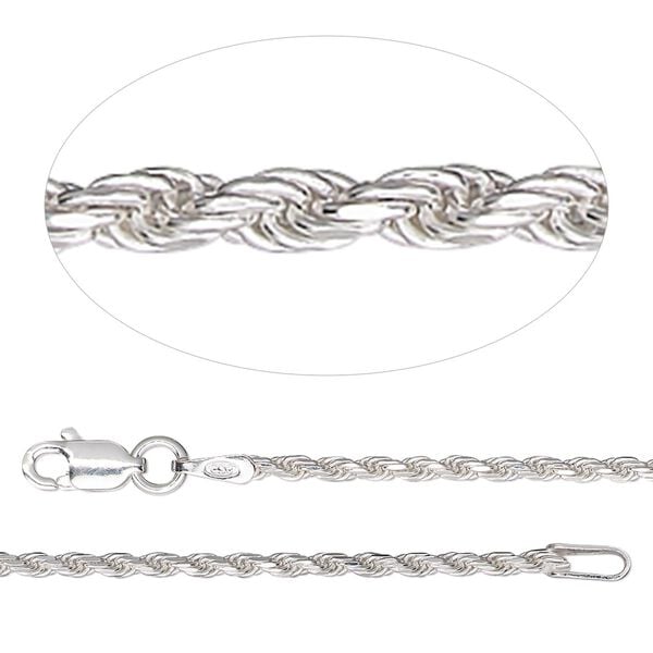 Chain, sterling silver, 1.6mm diamond-cut French rope, 20 inches. Sold individually. image number 0