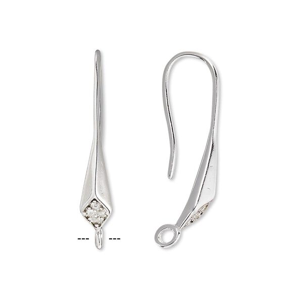 Ear wire, silver-plated brass, 26mm diamond fishhook with closed loop, 20 gauge. Sold per pkg of 10 pairs. image number 0