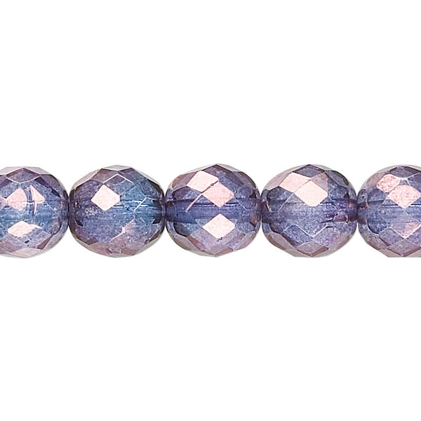 Bead, Czech fire-polished glass, purple and gold, 10mm faceted round. Sold per 15-1/2" to 16" strand, approximately 40 beads. image number 0