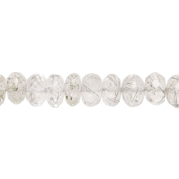 Tourmalinated quartz 1pkg1, hand-cut faceted rondelle bead natural 8 inch 7x3mm-8x6mm image number 0