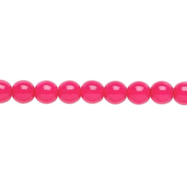 Bead, Czech dipped décor glass druk, fuchsia, 6mm round. Sold per 15-1/2" to 16" strand. image number 0