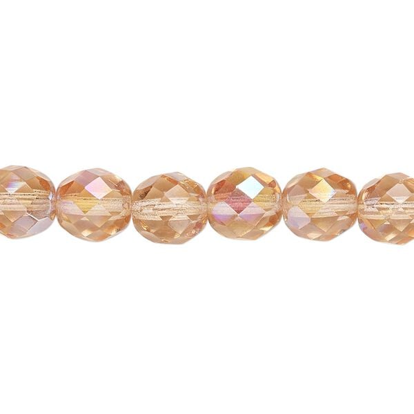 Bead, Czech fire-polished glass, light rose AB, 8mm faceted round. Sold per pkg of 600 (1/2 mass). image number 0