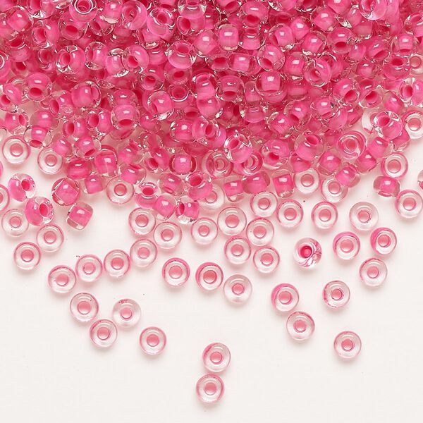 Seed bead, Preciosa Ornela Czech glass, pkg/500g, #8 rocaille, transparent terra intensive pink-lined clear, (08A77). image number 0