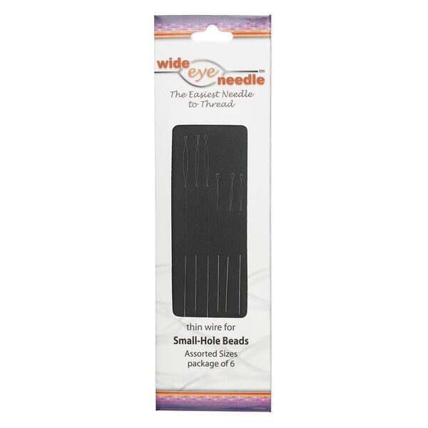 Needle, Wide-Eye Needle™, flexible, stainless steel, #22 light with 0.13mm wire width, (3) 2-1/4 inches and (3) 4 inches with loop end. Sold per pkg of 6. image number 0