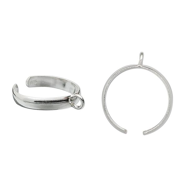 Ring, sterling silver, 3mm band with loop, adjustable from size 2 to 4. Sold per pkg of 2. image number 0