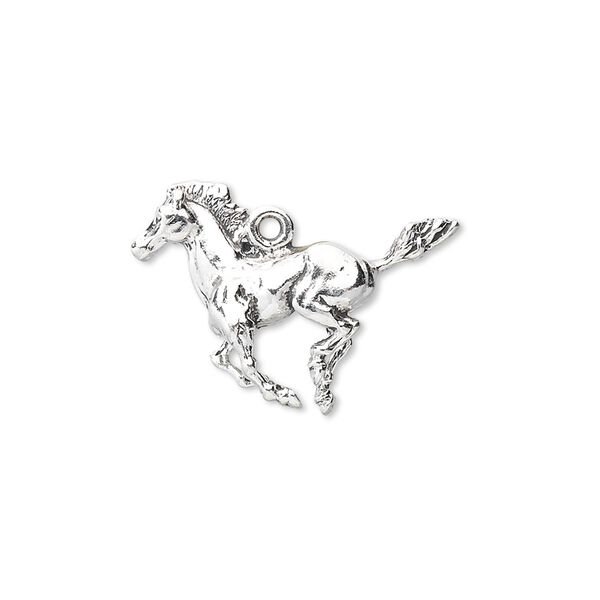 Charm, sterling silver, 24x17mm galloping mustang. Sold individually. image number 0