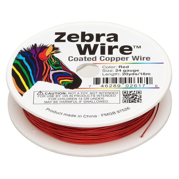 Wire, Zebra Wire™, color-coated copper, red, round, 24 gauge. Sold per 20-yard spool. image number 0