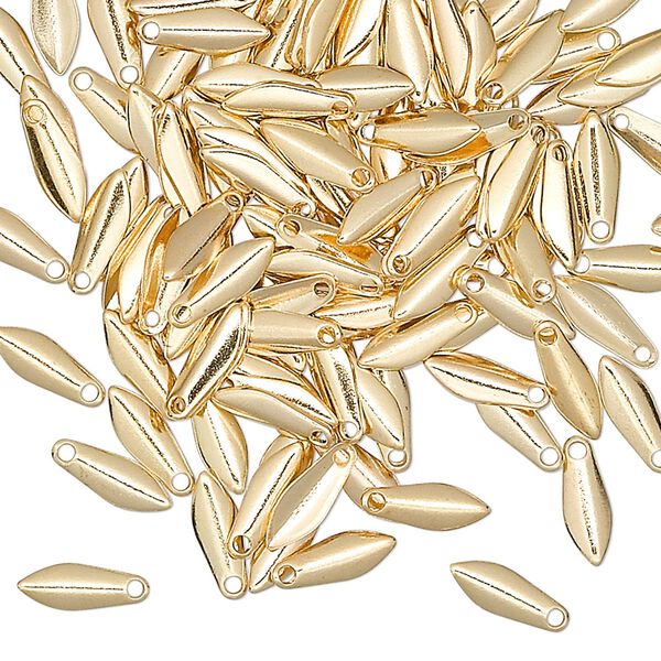 Drop, gold-plated brass, 9x3mm teardrop. Sold per pkg of 100. image number 0
