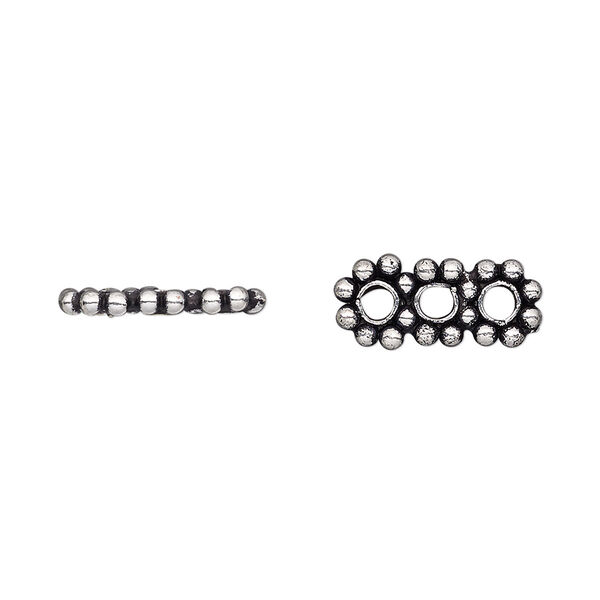 Spacer, antique silver-plated copper, 15x6mm 3-strand beaded triple round, fits up to 4mm bead. Sold per pkg of 12. image number 0