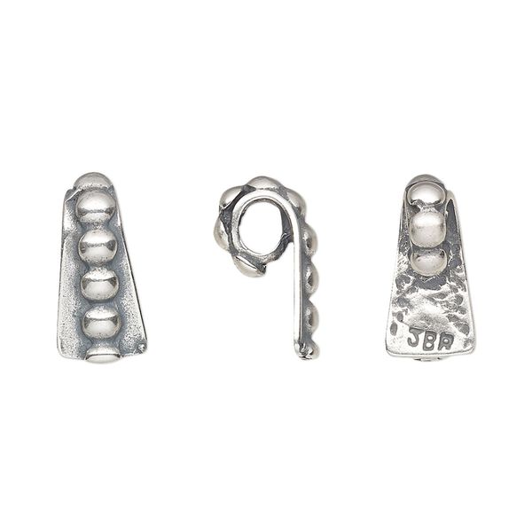 Bail, JBB Findings, glue-on, antique silver-plated pewter (tin-based alloy), 16x7.5mm trapezoid with beaded design and 7.5x5mm flat base. Sold per pkg of 2. image number 0