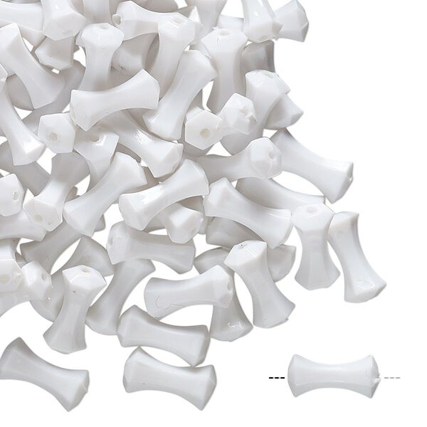 Bead, vintage German acrylic, white, 10x4.5mm fancy round tube. Sold per pkg of 100. image number 0