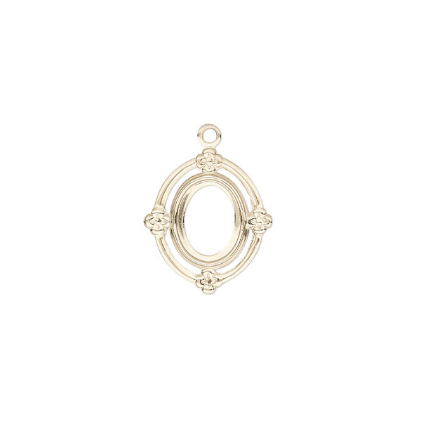 Drop, glue-in, 14Kt gold-filled, 15x13.5mm oval flower with 8x6mm oval setting and open back. Sold individually. image number 0
