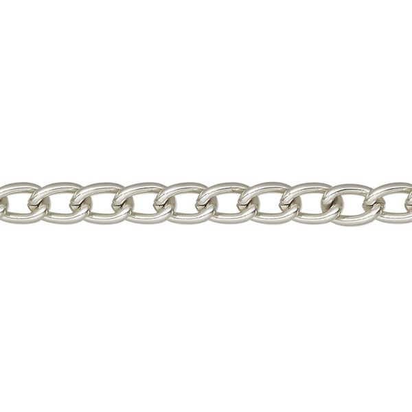 Chain, silver-finished aluminum, 4.5mm curb. Sold per pkg of 36 inches. image number 0