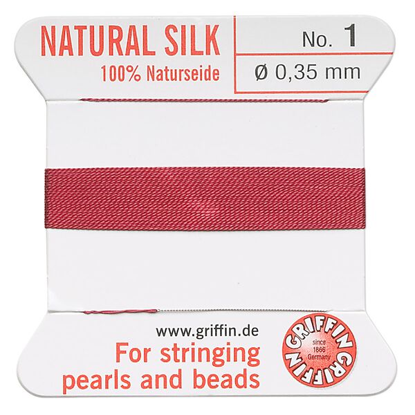 Thread, Griffin, silk, garnet red, size #1. Sold per 2-meter card (approximately 78 inches). image number 0