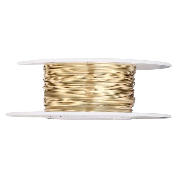 Wire, 12Kt gold-filled, half-hard, round, 28 gauge. Sold per 1/4 ounce spool. image number 0