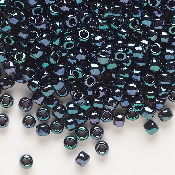 Seed bead, Dyna-Mites™, glass, opaque iris green, #6 round. Sold per 1/2 kilogram pkg. image number 0