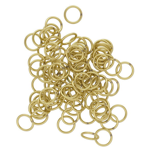 Jump ring, brass, 9mm soldered round, 7mm inside diameter, 18 gauge. Sold per pkg of 100. image number 0