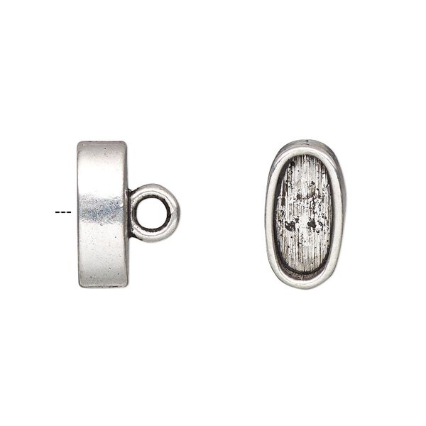 Cord end, glue-in, antique silver-finished "pewter" (zinc-based alloy), 15x8x5mm smooth oval, 13x6mm inside diameter. Sold per pkg of 4. image number 0