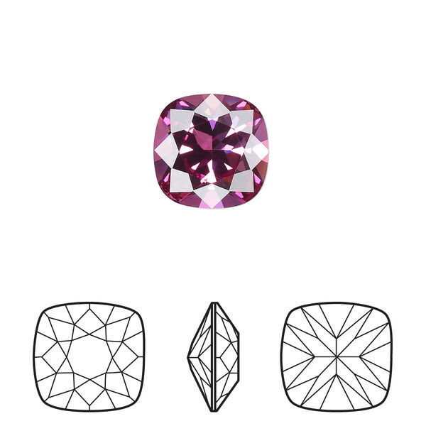 Fancy stone 72pk dark rose foil back, Swarovski® 12mm cushion 4470 image number 0