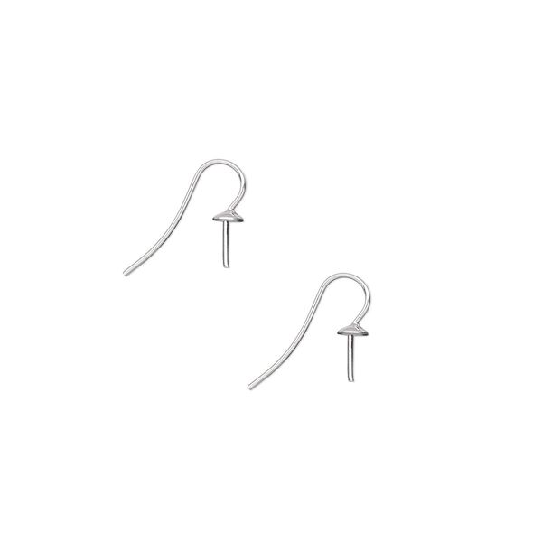 Ear wire fishhook 1pkg10 silver-plated, 17.5mm with 5mm cup / 7.5mm peg / fits up to 6mm bead round setting, 19 gauge brass 5 pair image number 0