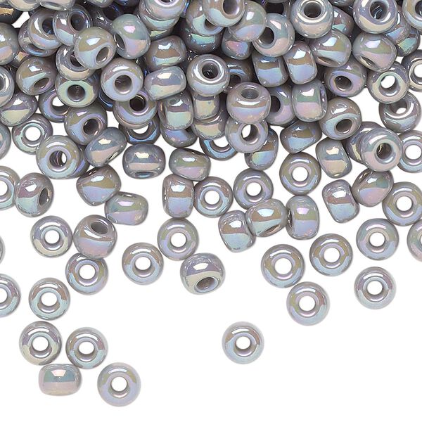 Seed bead, Miyuki, glass, pkg/25g, #6 rocaille, opaque rainbow ghost grey, (RR-489). image number 0