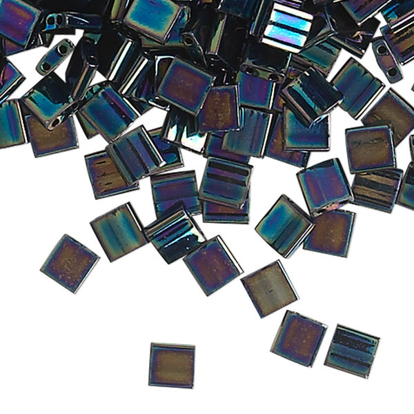 Bead, Miyuki, TILA®, glass, opaque metallic iris variegated blue, (TL455), 5mm square with (2) 0.8mm holes, fits up to 3mm beads. Sold per 10-gram pkg. image number 0