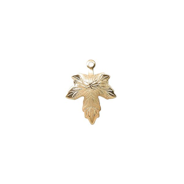Charm, gold-plated brass, 12mm maple leaf. Sold per pkg of 100. image number 0