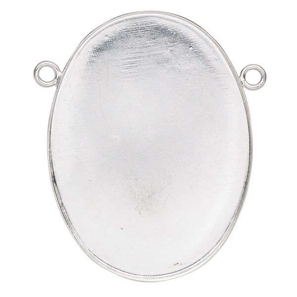 Connector, Almost Instant Jewelry®, fine silver, 41x31mm closed-back oval with 40x30mm oval bezel setting. Sold individually. image number 0