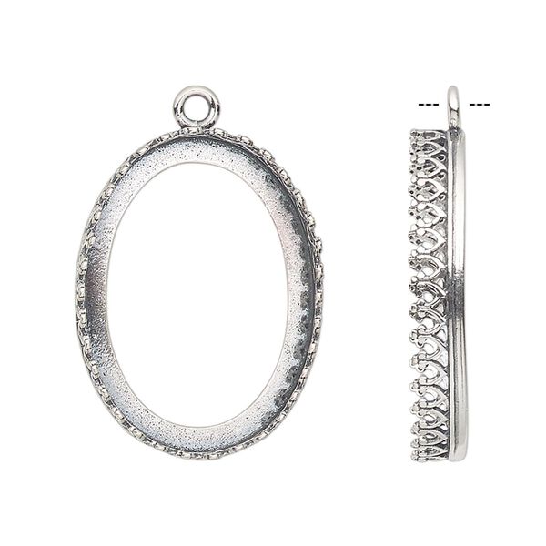 Drop, JBB Findings, antiqued sterling silver, 27x20mm oval with open back and decorative trim, 25x18mm oval bezel setting. Sold individually. image number 0