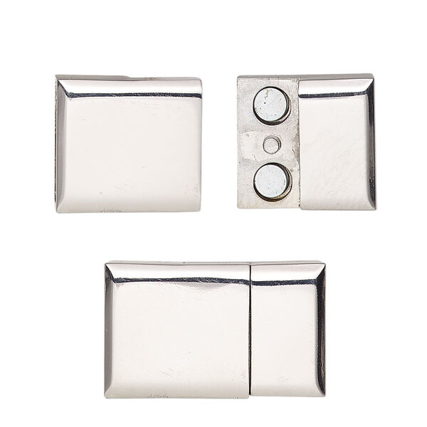 Clasp, magnetic, stainless steel, 23x14mm rectangle with glue-in ends, 11.5x3.5mm inside diameter. Sold individually. image number 0
