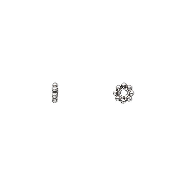 Bead, antiqued sterling silver, 5x1mm beaded rondelle. Sold per pkg of 30. image number 0