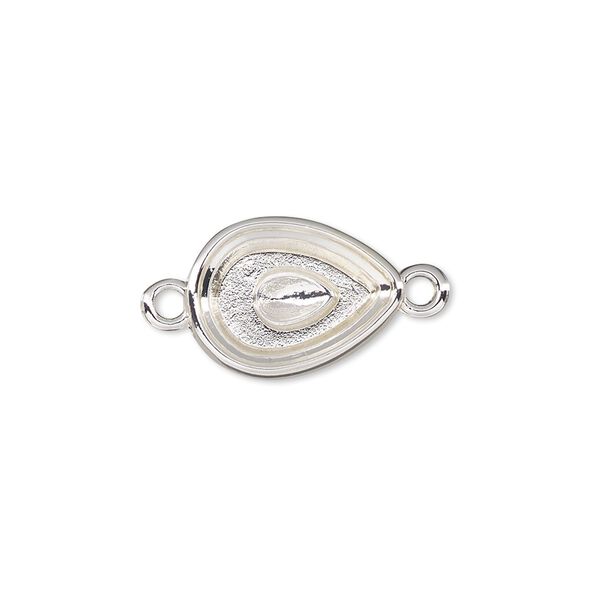 Link, Almost Instant Jewelry®, silver-plated "pewter" (zinc-based alloy), 16x12mm teardrop with 14x10mm pear setting. Sold per pkg of 2. image number 0