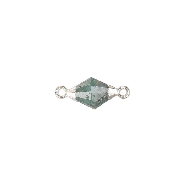 Emerald / copper / sterling silver 1pkg1, silver-plated hand-cut faceted bicone link C grade, 13x8mm image number 0