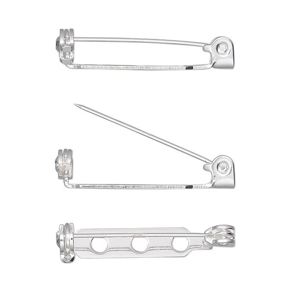 Pin back, silver-plated steel, 1-inch with locking bar. Sold per pkg of 500. image number 0